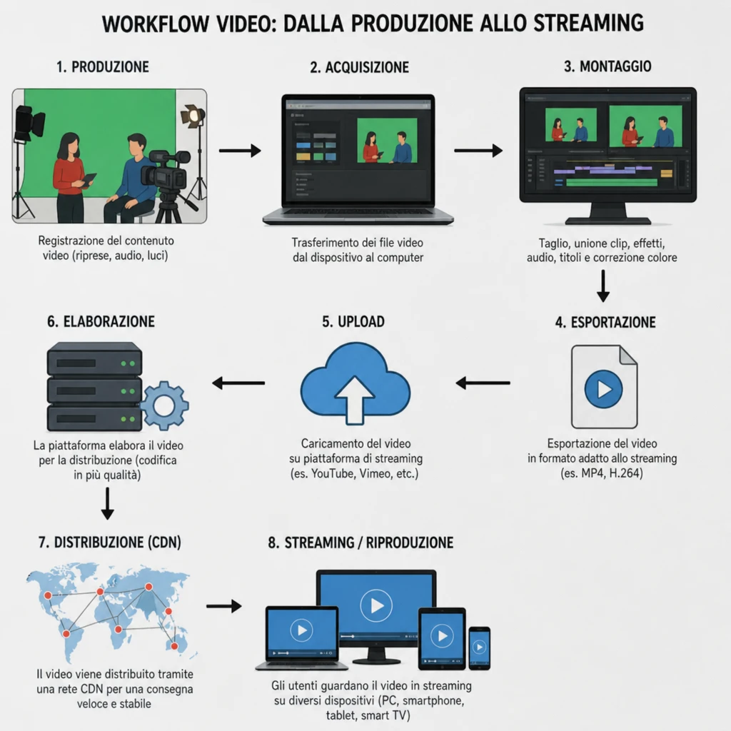 Workflow completo di un servizio video: dalla produzione allo streaming on demand